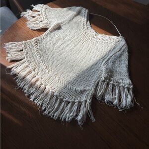 Free People Cream Fringe Sweater